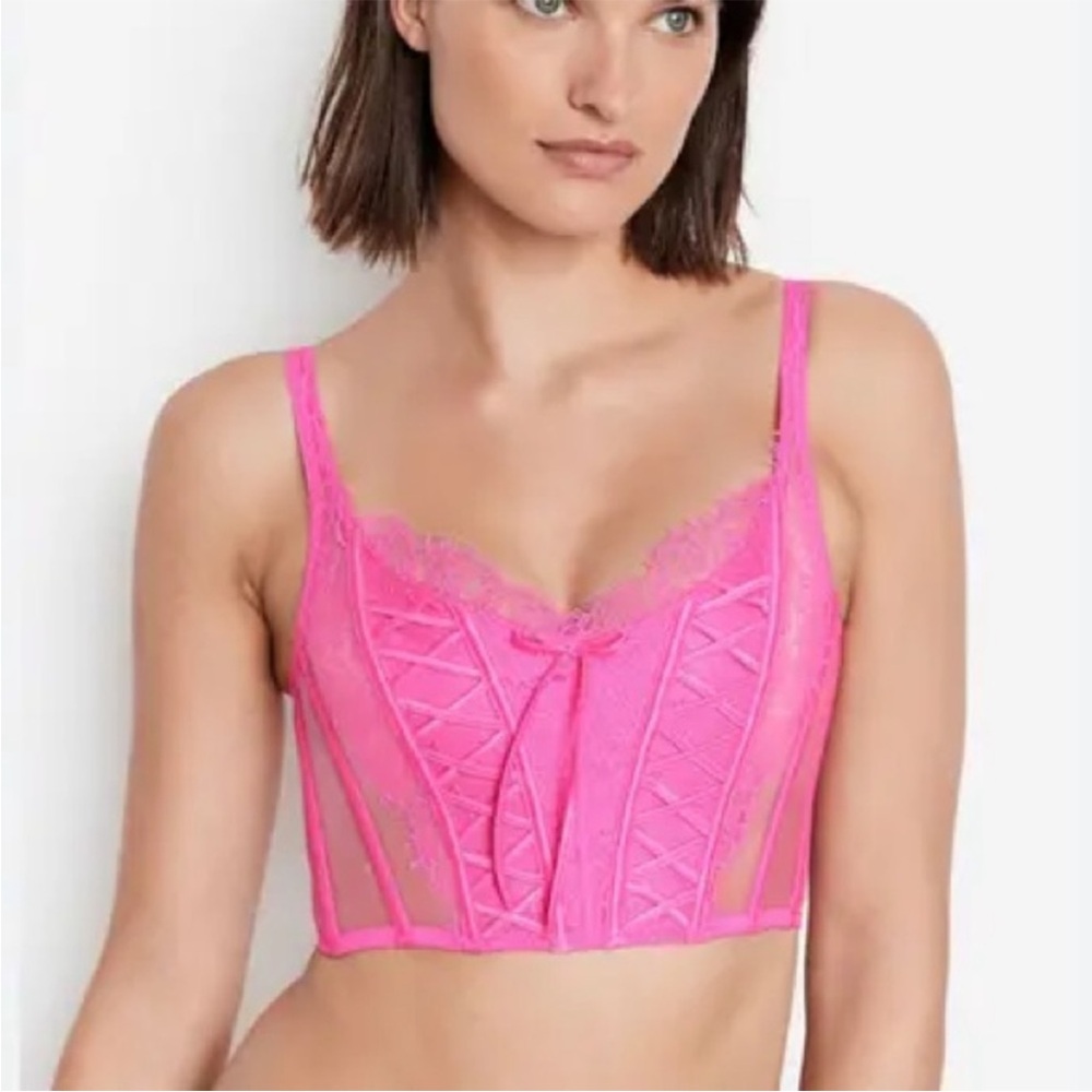 VICTORIA'S SECRET DREAM ANGELS PINK UNLINED LACE UP BUSTIER BRA CORSET TOP BRA S